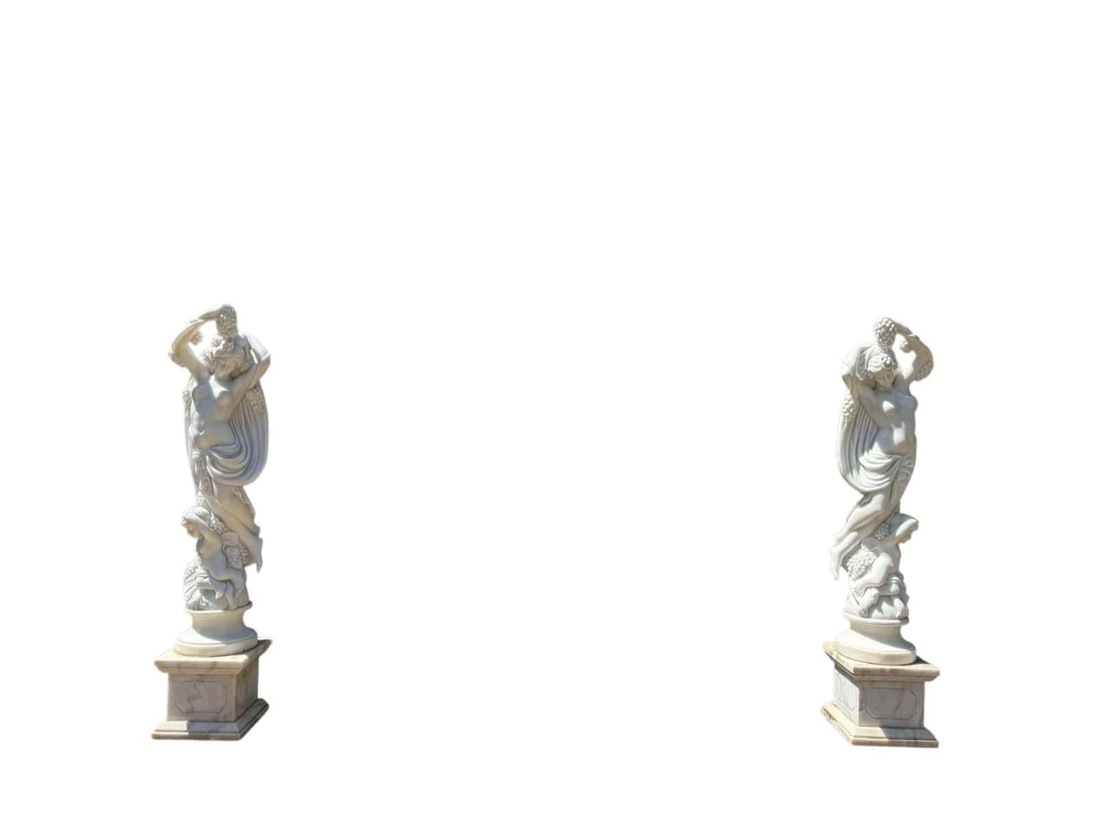 Pair of Large Hand-Carved Carrara Marble Female Sculptures 230 CM HIGH For Sale 1