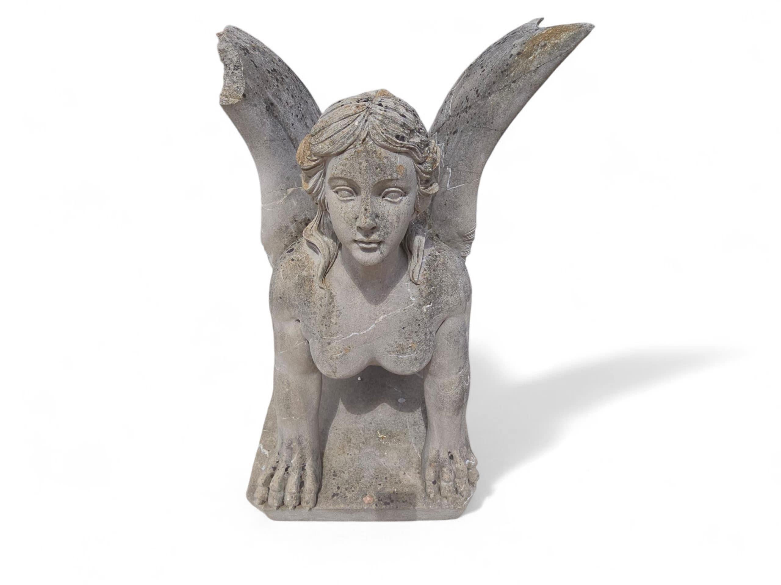 Pair of Large Hand-Carved Stone Sphinx Sculptures, Italy, 1950s For Sale 7