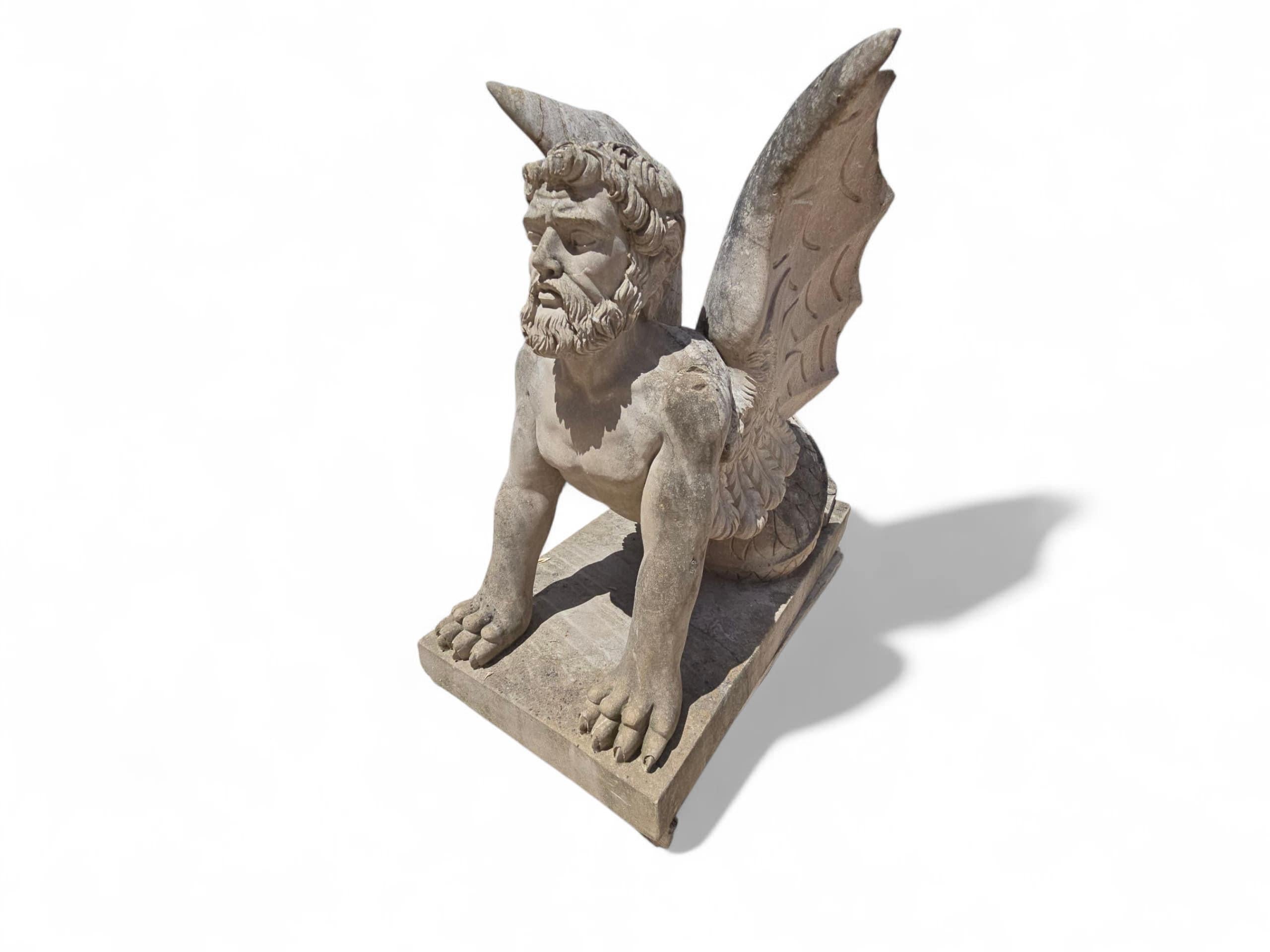 Pair of Large Hand-Carved Stone Sphinx Sculptures, Italy, 1950s For Sale 1