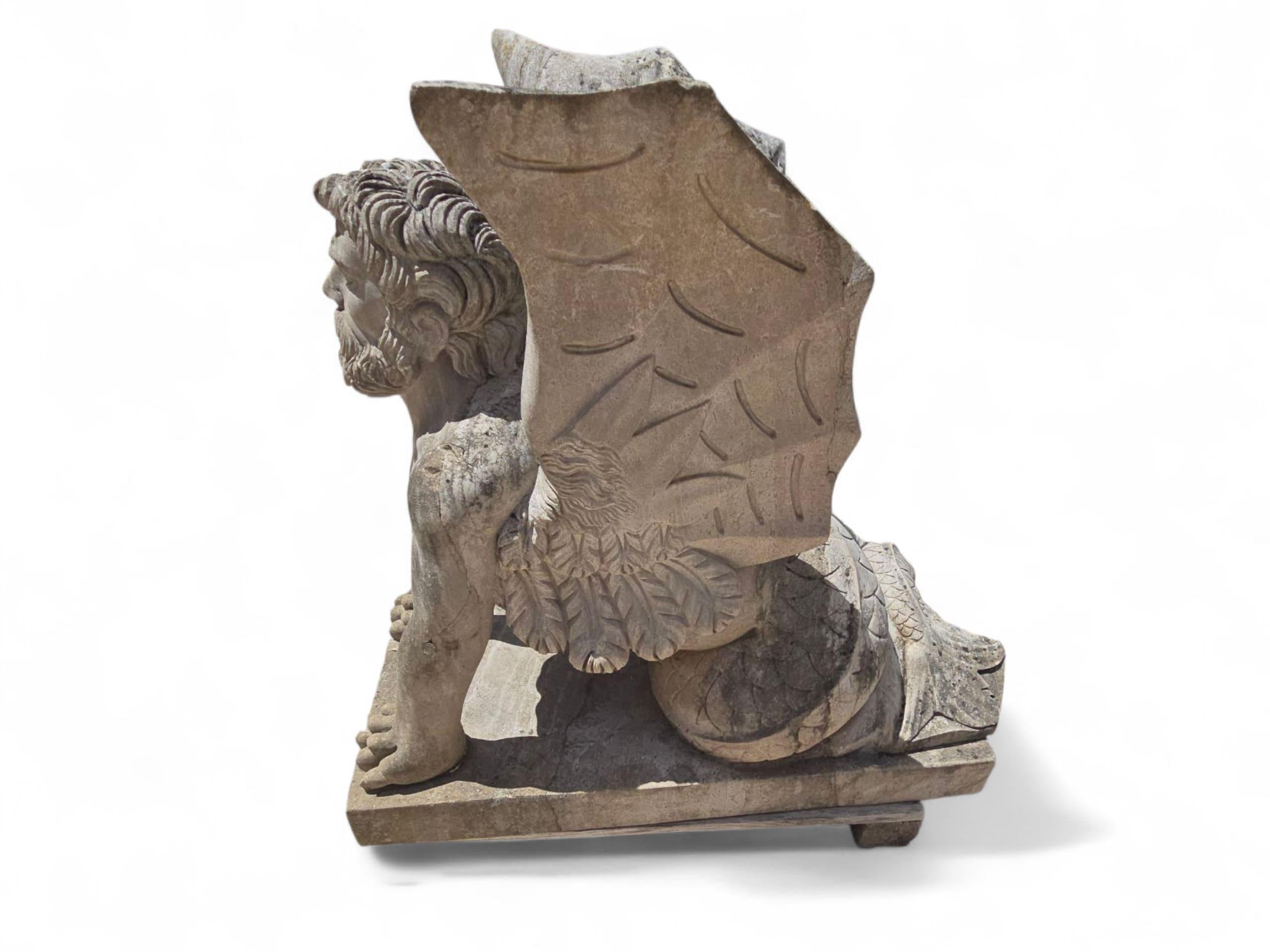 Pair of Large Hand-Carved Stone Sphinx Sculptures, Italy, 1950s For Sale 2