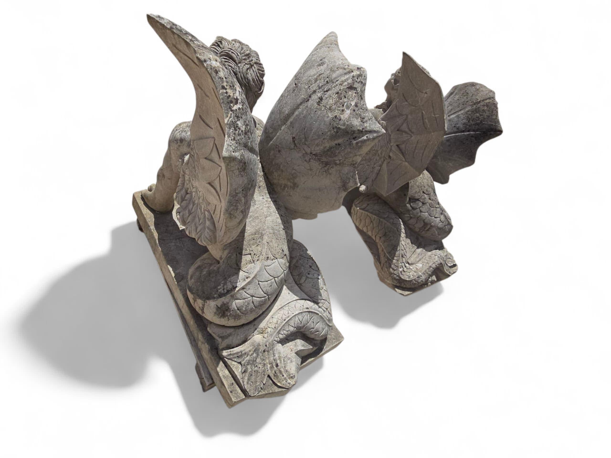 Pair of Large Hand-Carved Stone Sphinx Sculptures, Italy, 1950s For Sale 3