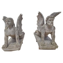 Pair of Large Hand-Carved Stone Sphinx Sculptures, Italy, 1950s