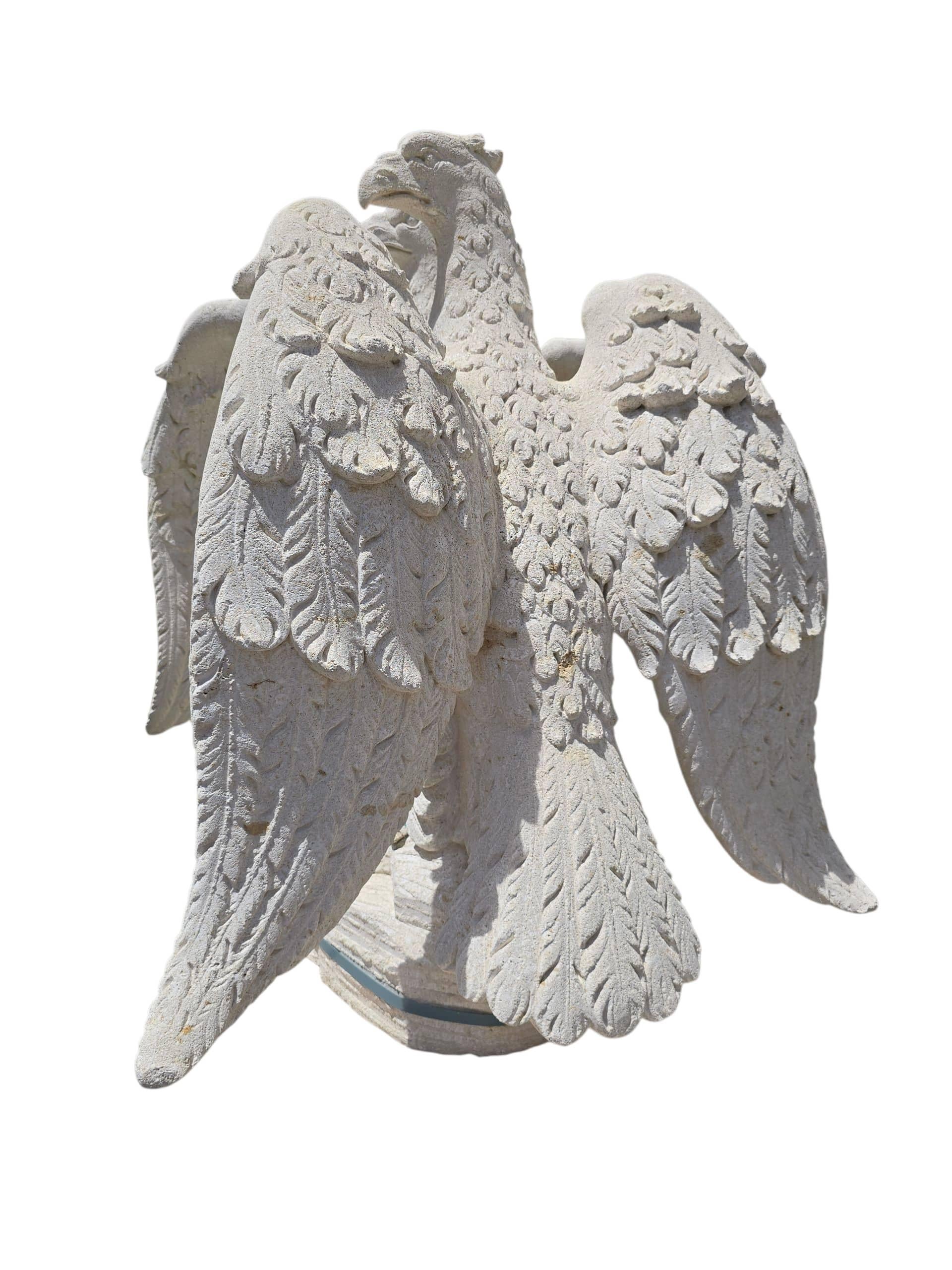 Limestone Pair of Large Hand-Carved Vicenza Stone Eagles, Italy For Sale