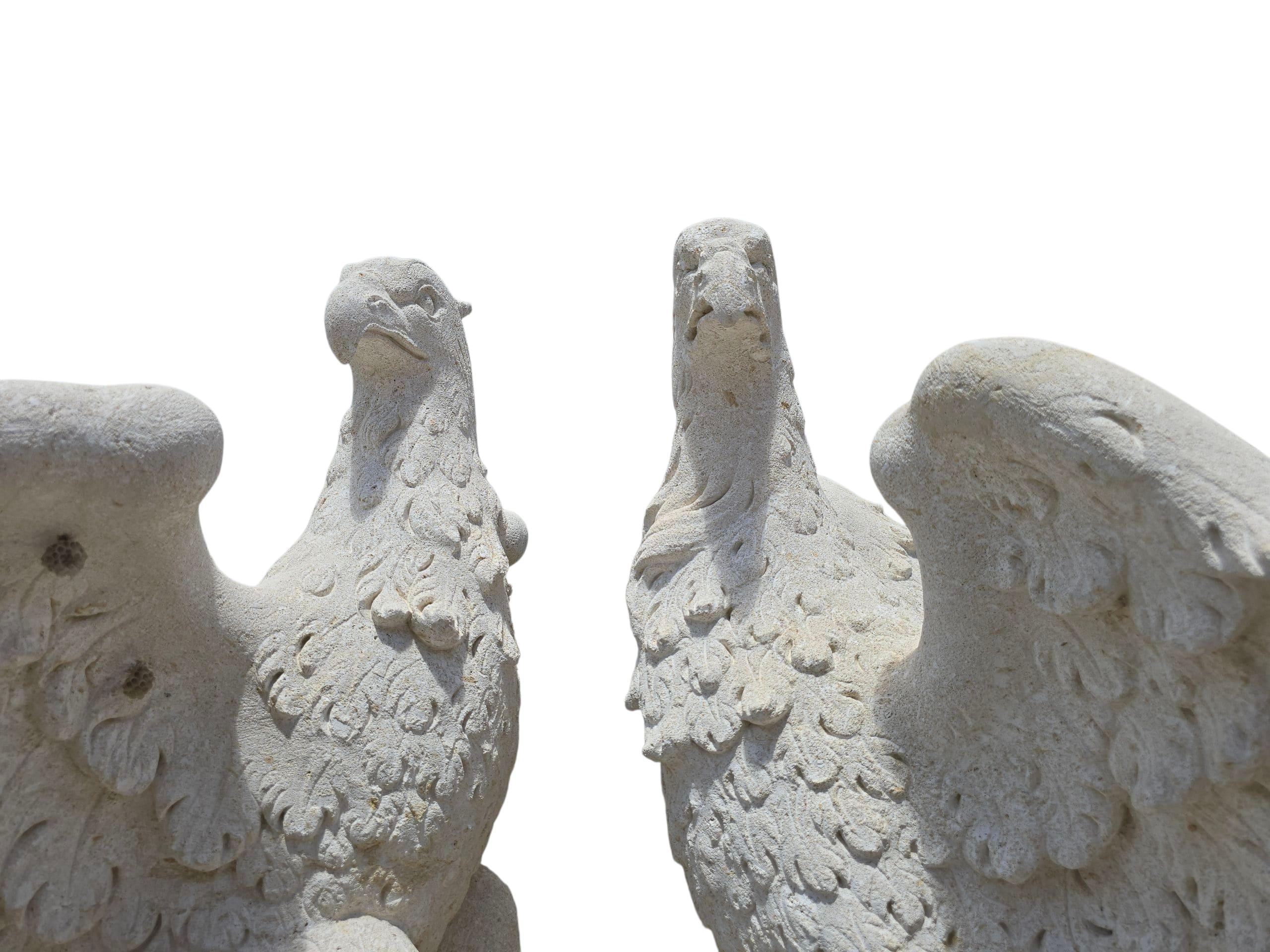 Pair of Large Hand-Carved Vicenza Stone Eagles, Italy For Sale 2
