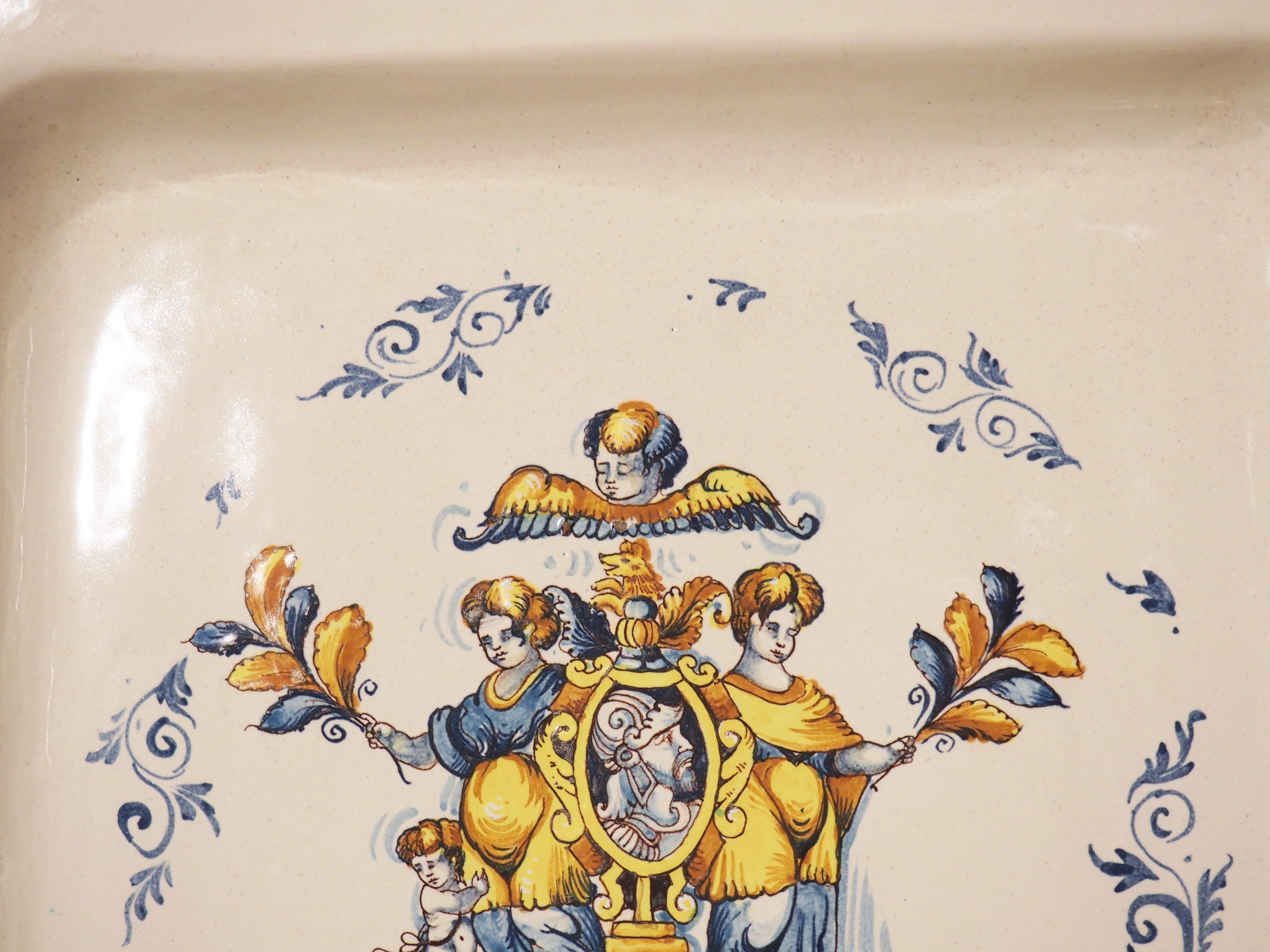 Pair of Large Hand Painted Ceramic Square Platters from Italy For Sale 6