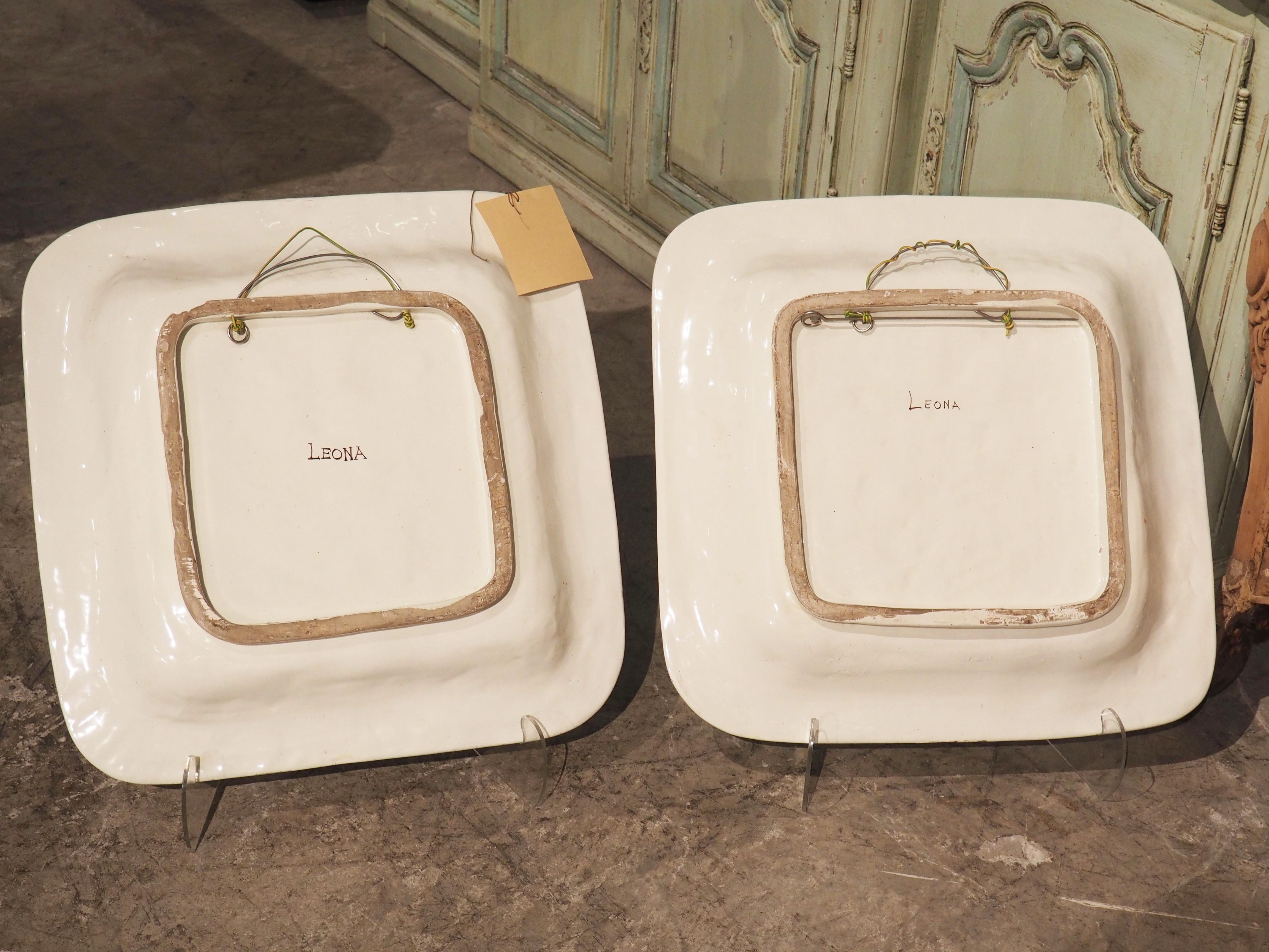 Pair of Large Hand Painted Ceramic Square Platters from Italy For Sale 8
