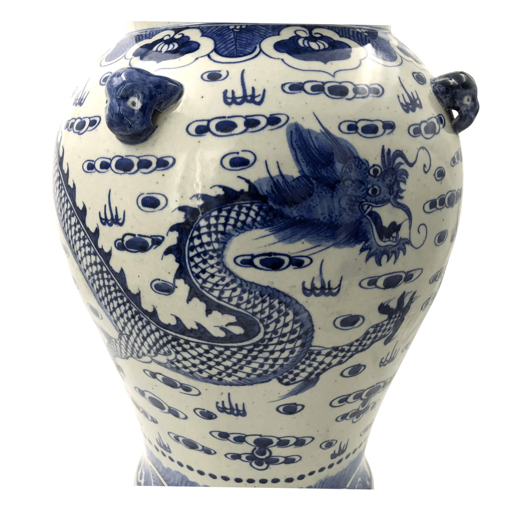 Chinese Export Pair of Large Hand-Painted Dragon Ginger Jars