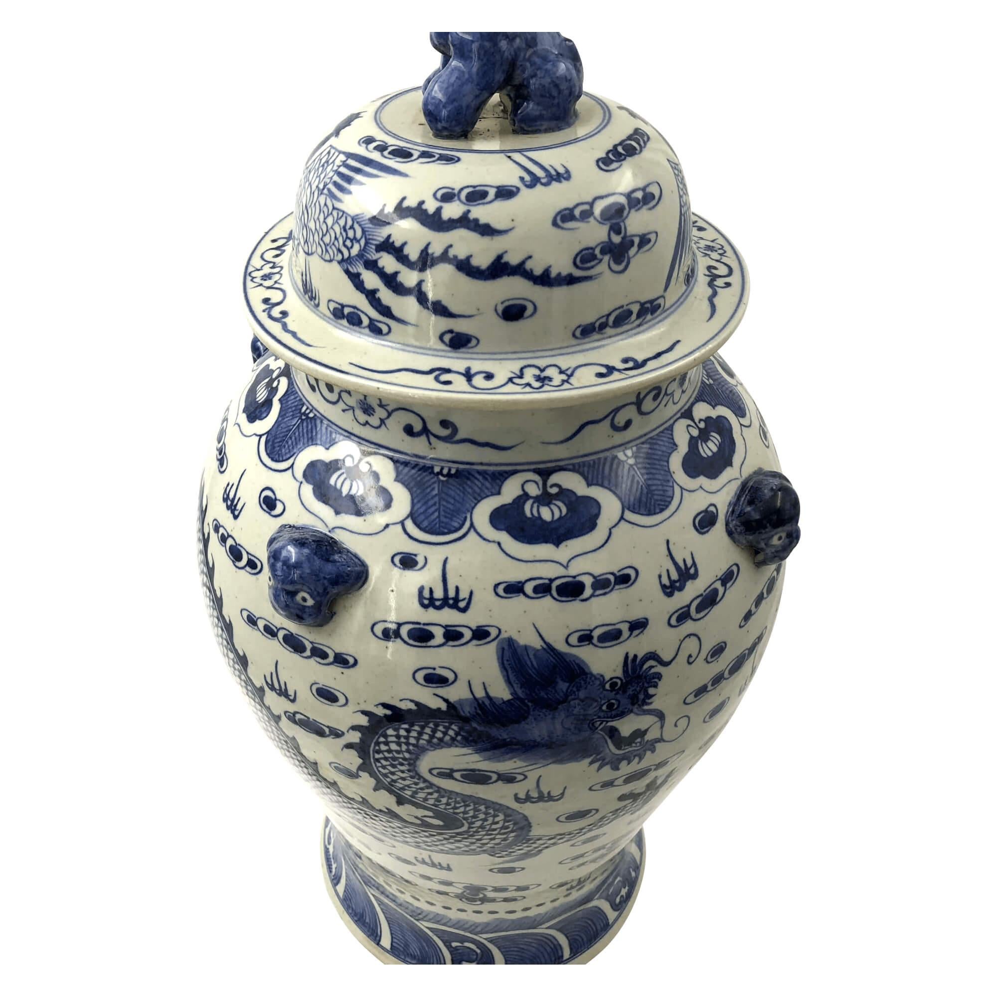Chinese Pair of Large Hand-Painted Dragon Ginger Jars