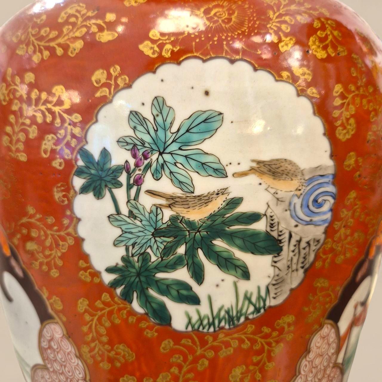 Pair of Large Hand-Painted Enameled Porcelain Vases, Japan, Meiji, 19th Century For Sale 6