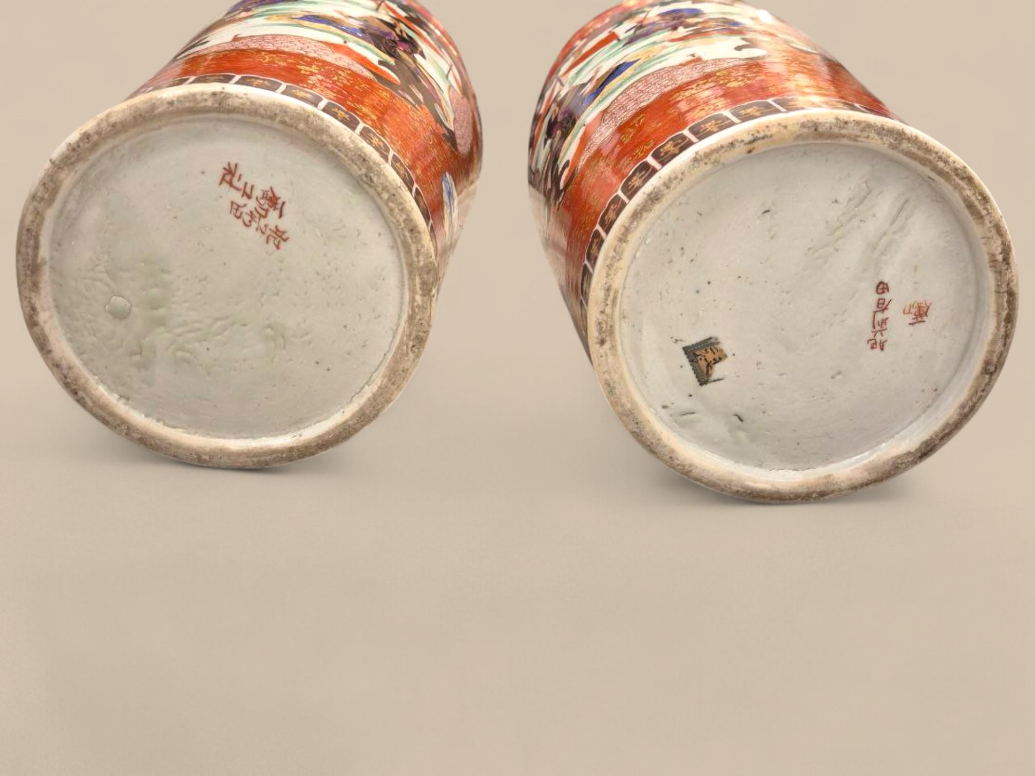 Pair of Large Hand-Painted Enameled Porcelain Vases, Japan, Meiji, 19th Century For Sale 13