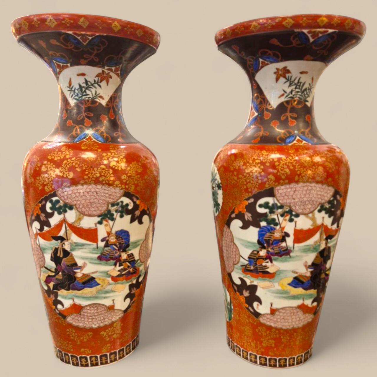 Pair of Large Hand-Painted Enameled Porcelain Vases, Japan, Meiji, 19th Century For Sale 3