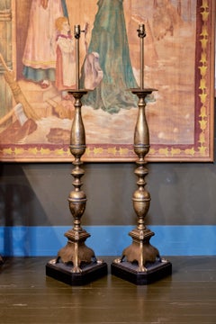 Pair of Large Hand Turned French Antique Brass Floor Lamps