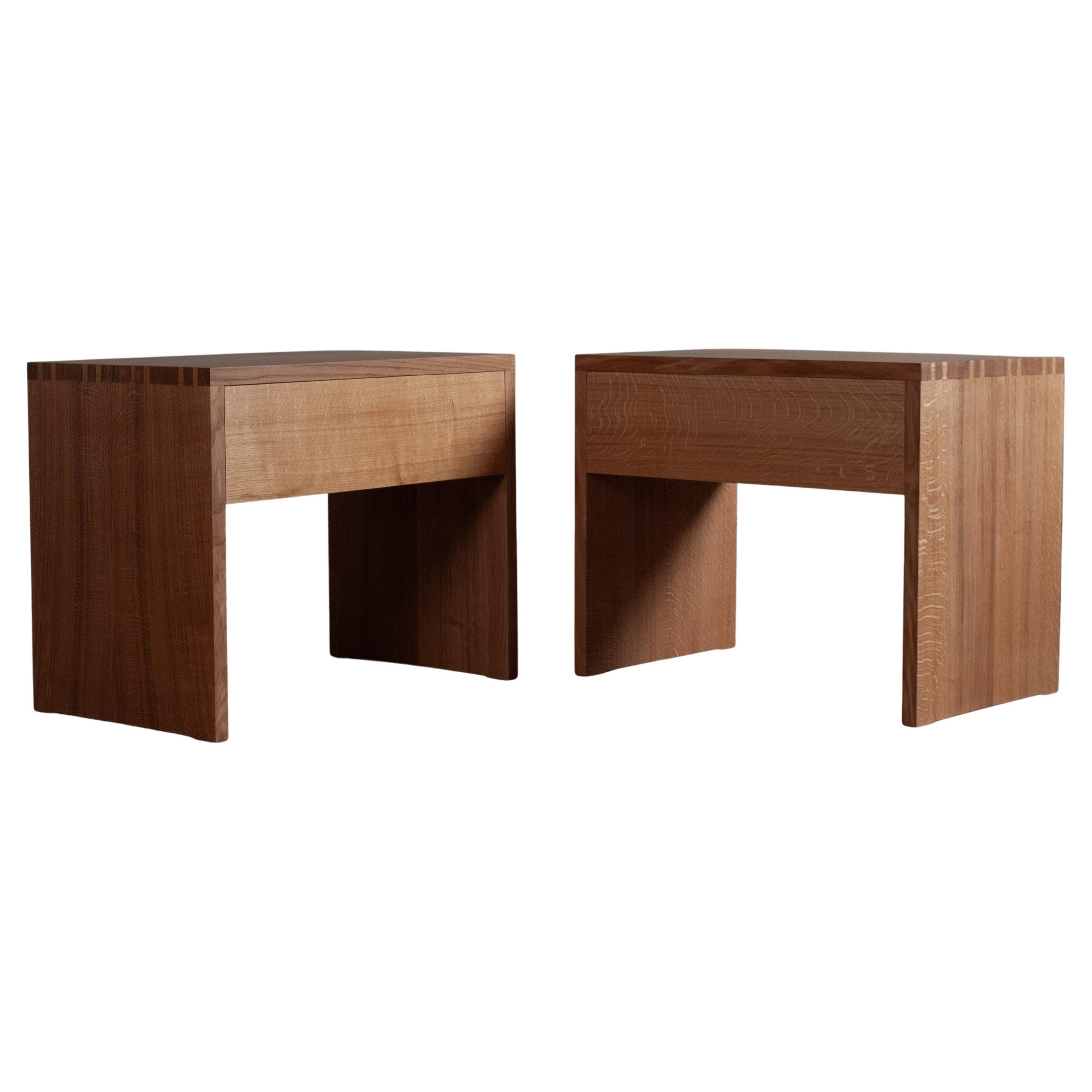 Pair of Large Handcrafted English Oak Dovetailed Nightstands With Drawer