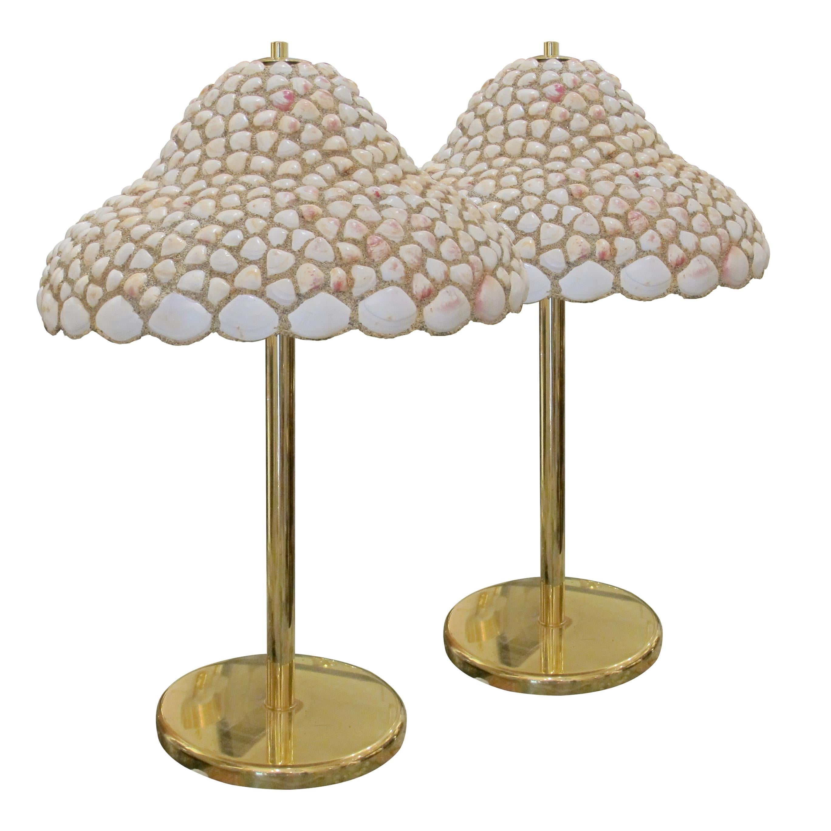 Mid-Century Modern Pair of Large Handcrafted Seashell Table Lamps, 1970s English For Sale