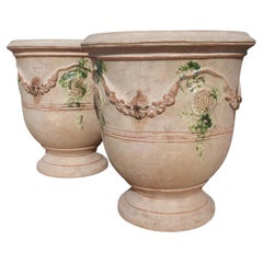 Pair of Large Handmade Antiqued Terra Cotta Planters from Anduze, France