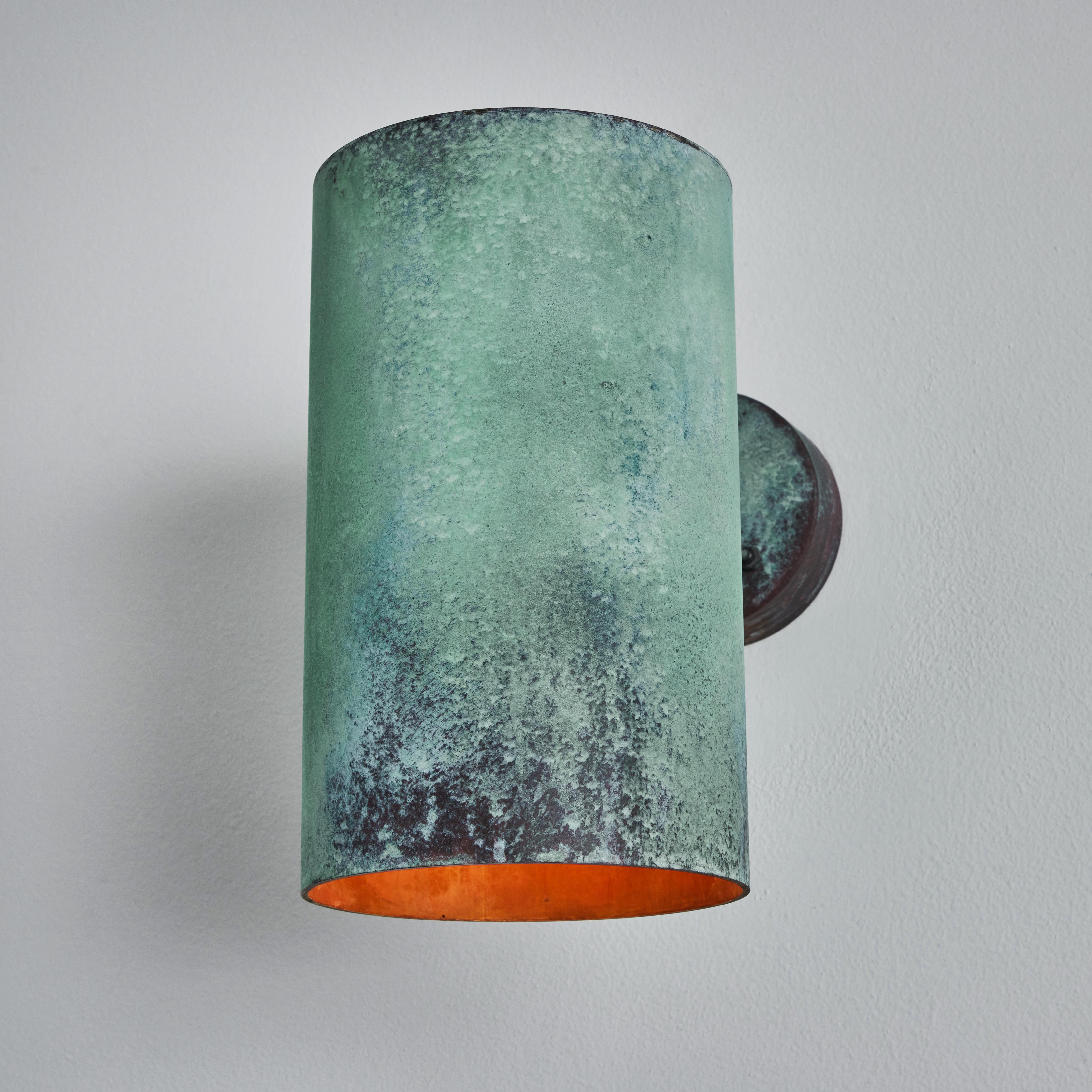 Patinated Pair of Large Hans-Agne Jakobsson C627 'Rulle' Verdigris Outdoor Sconces For Sale