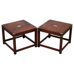 Pair of Large Harrods London Mahogany Military Campaign Lamp Side End Tables