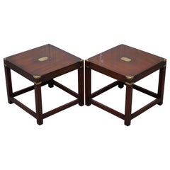 Pair of Large Harrods London Mahogany Military Campaign Lamp Side End Tables