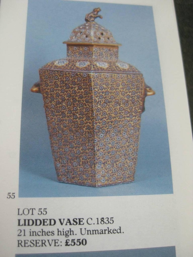 English Large Hexagonal Ironstone Vases and Covers, Mason's Ironstone