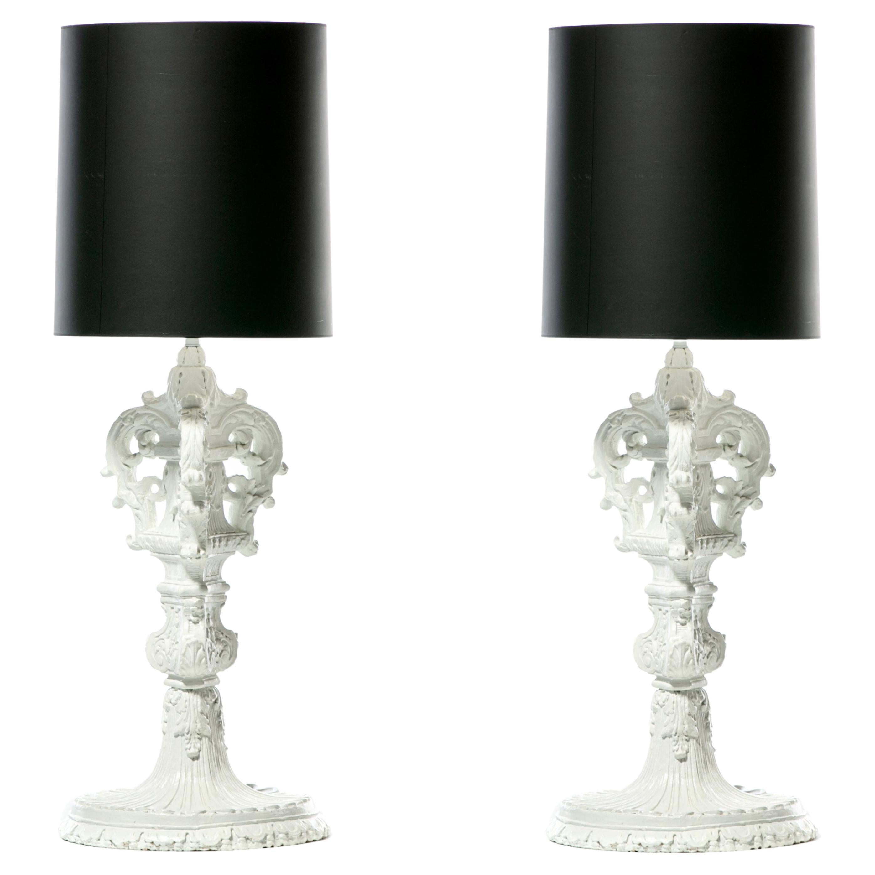 Pair of Large Hollywood Regency Baroque Plaster Lamps by Marge Carson c. 1960s For Sale