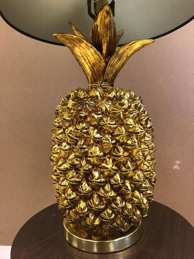 Pair of Large Hollywood Regency Gold Pineapple Lamps For Sale at 1stdibs