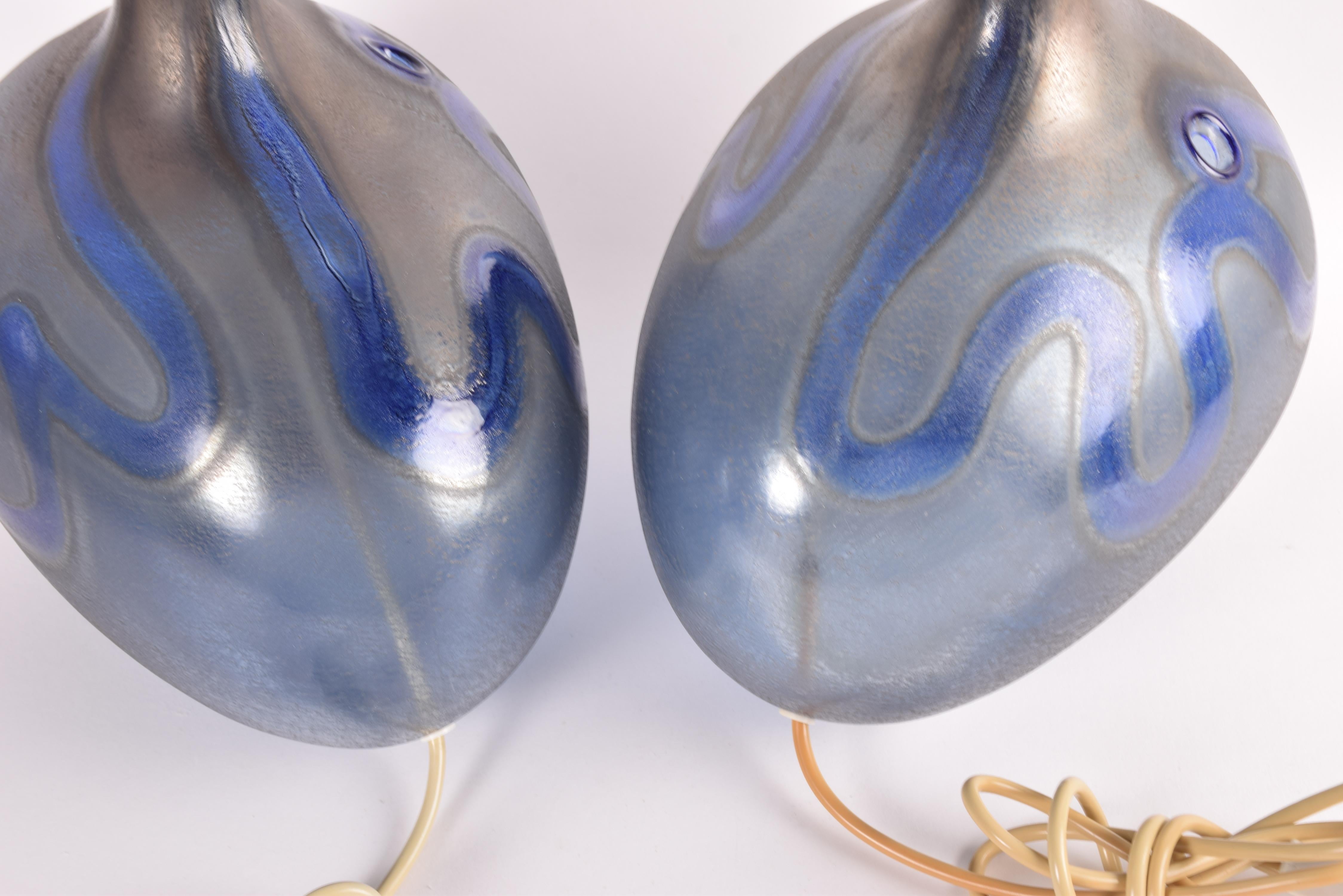 Pair of Large Holmegaard Lamp Art Blue Sculptural Glass Table Lamps Danish 1970s For Sale 2