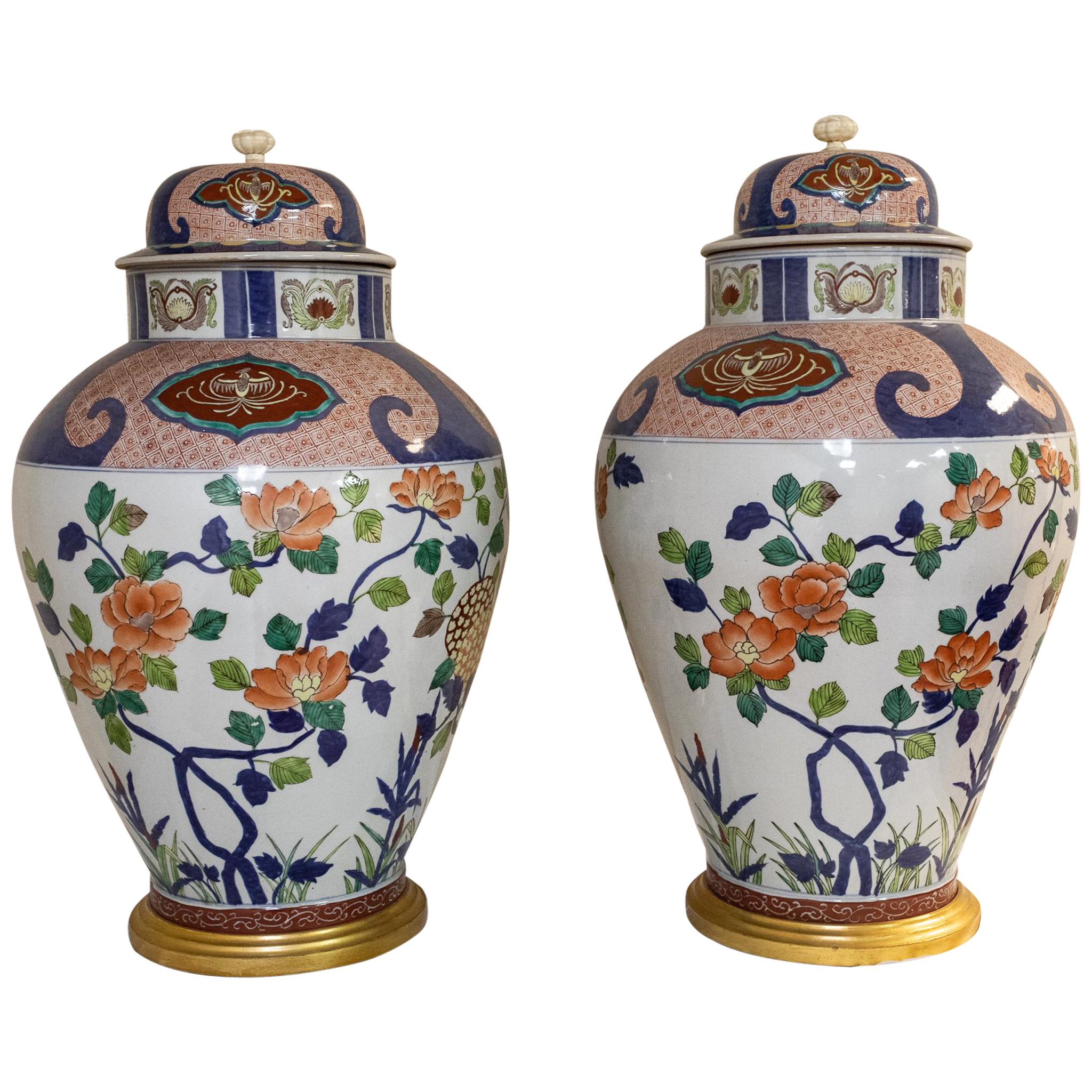 Pair of Large Imari Covered Vases
