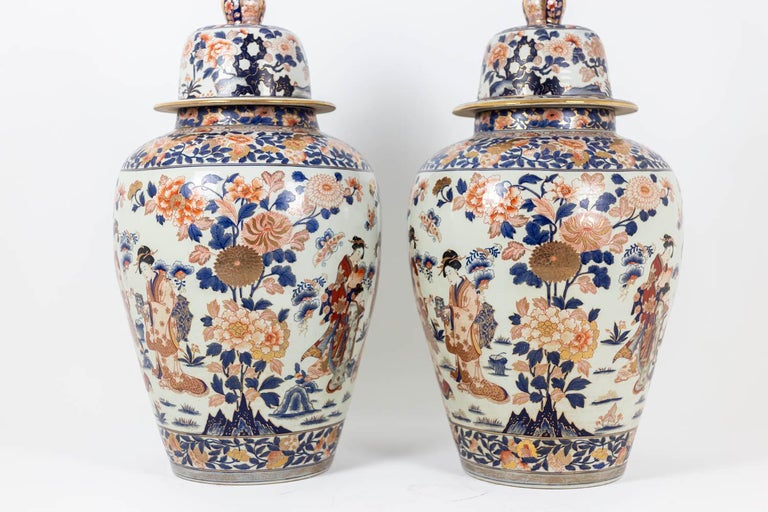 French Pair of Large Imari Porcelain Vases, circa 1900