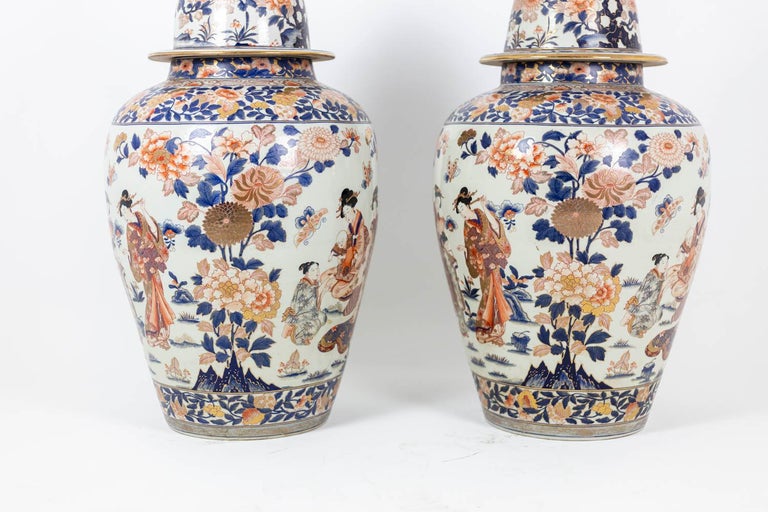 Late 19th Century Pair of Large Imari Porcelain Vases, circa 1900