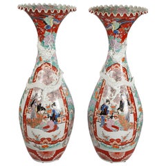 Antique Pair of Large Imari Porcelain Vases, Japan, Late 19th Century