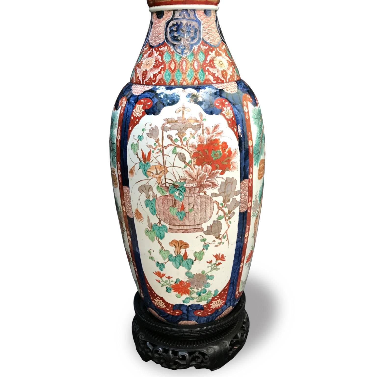 Pair of Large Imari Vases 19th Century Japanese Blue Red White Porcelain Vases 2