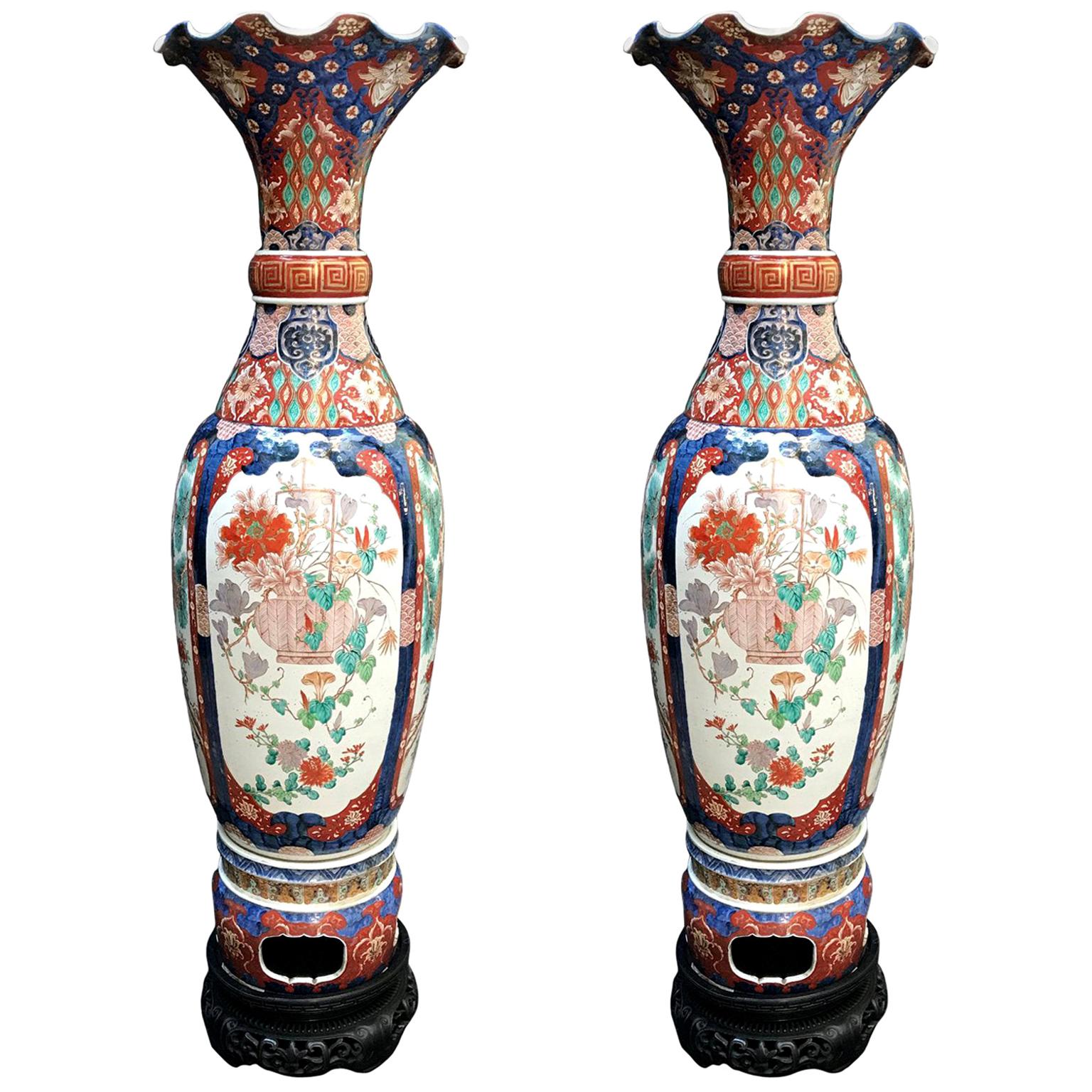 Pair of Large Imari Vases 19th Century Japanese Blue Red White Porcelain Vases