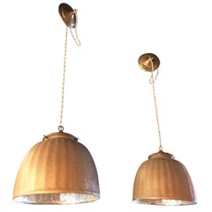 Pair of Large Industrial Gold X-Ray Mercury Glass Pendant Lights