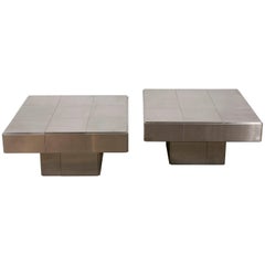 Pair of Large Inox Steel End Tables