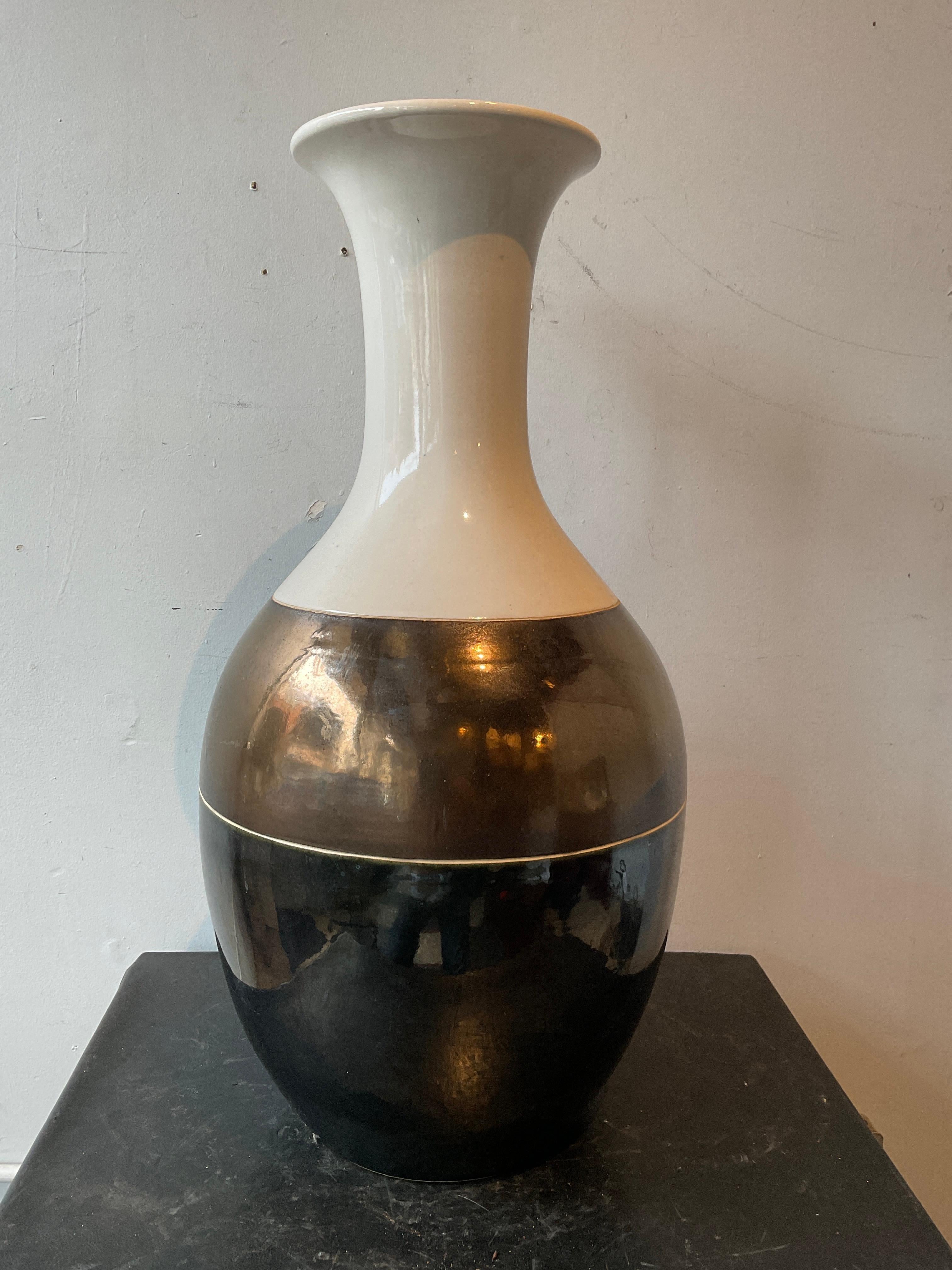 Contemporary Pair Of Large Interlude Ceramic Metallic Vases For Sale