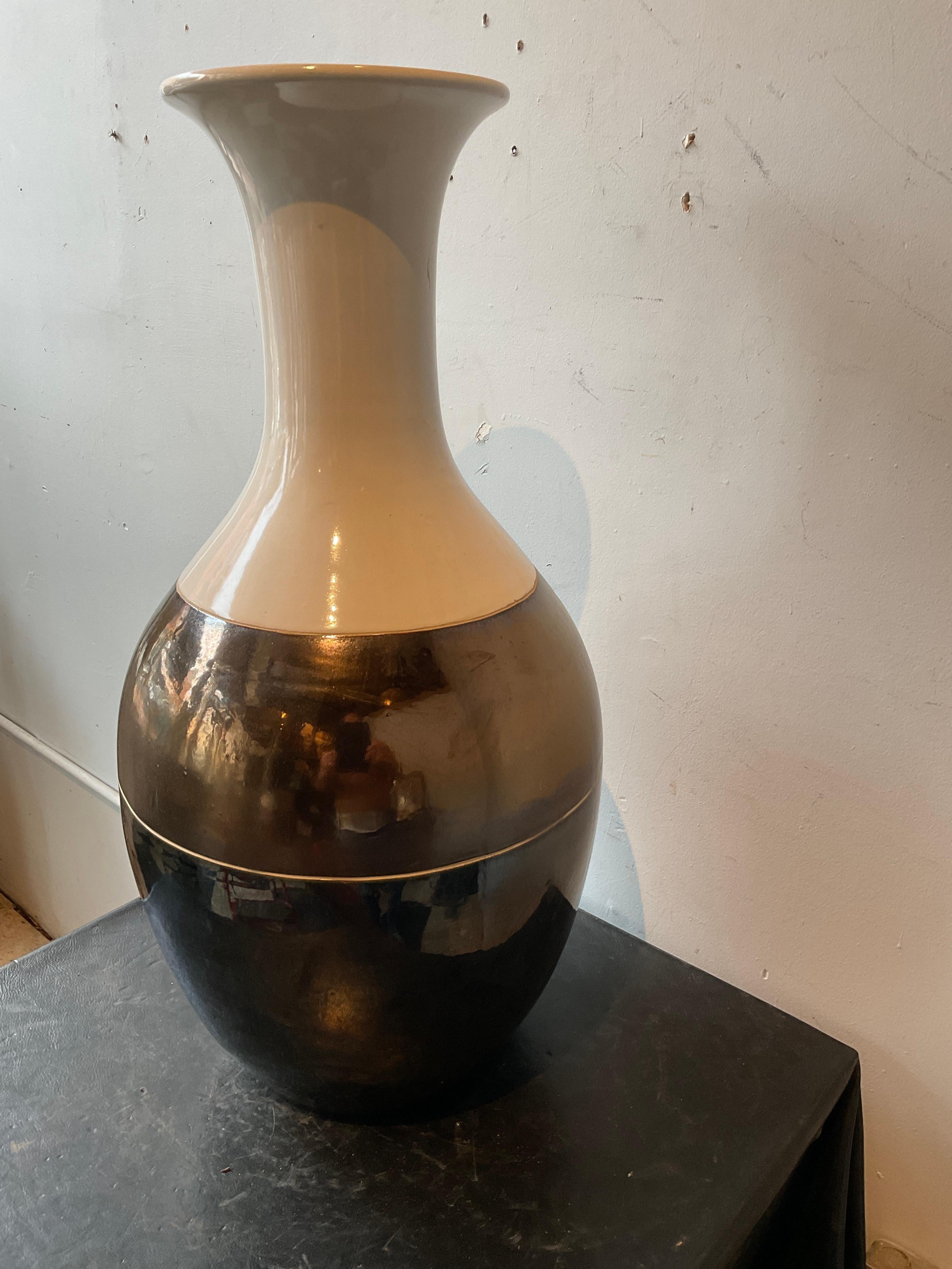 Pair Of Large Interlude Ceramic Metallic Vases For Sale 2