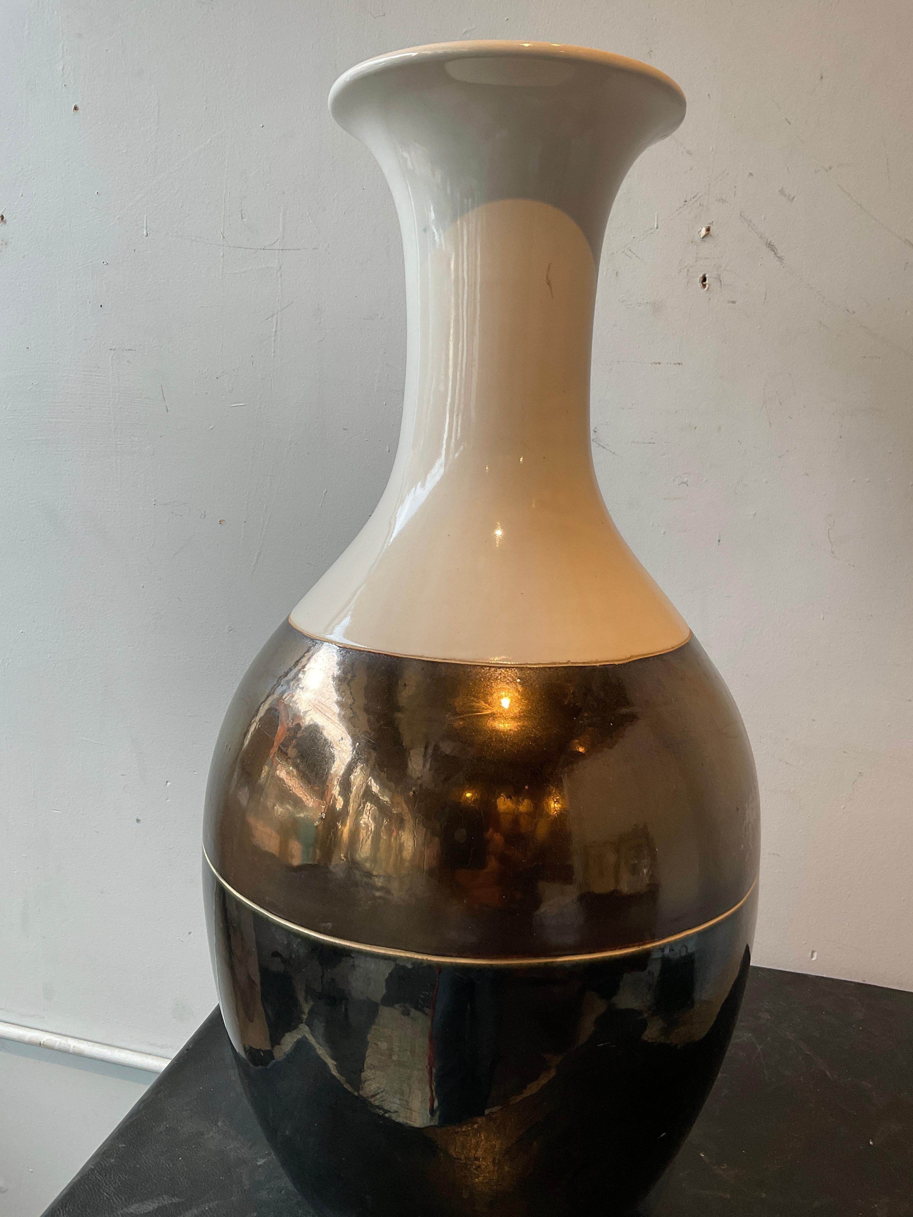 Pair Of Large Interlude Ceramic Metallic Vases For Sale 5