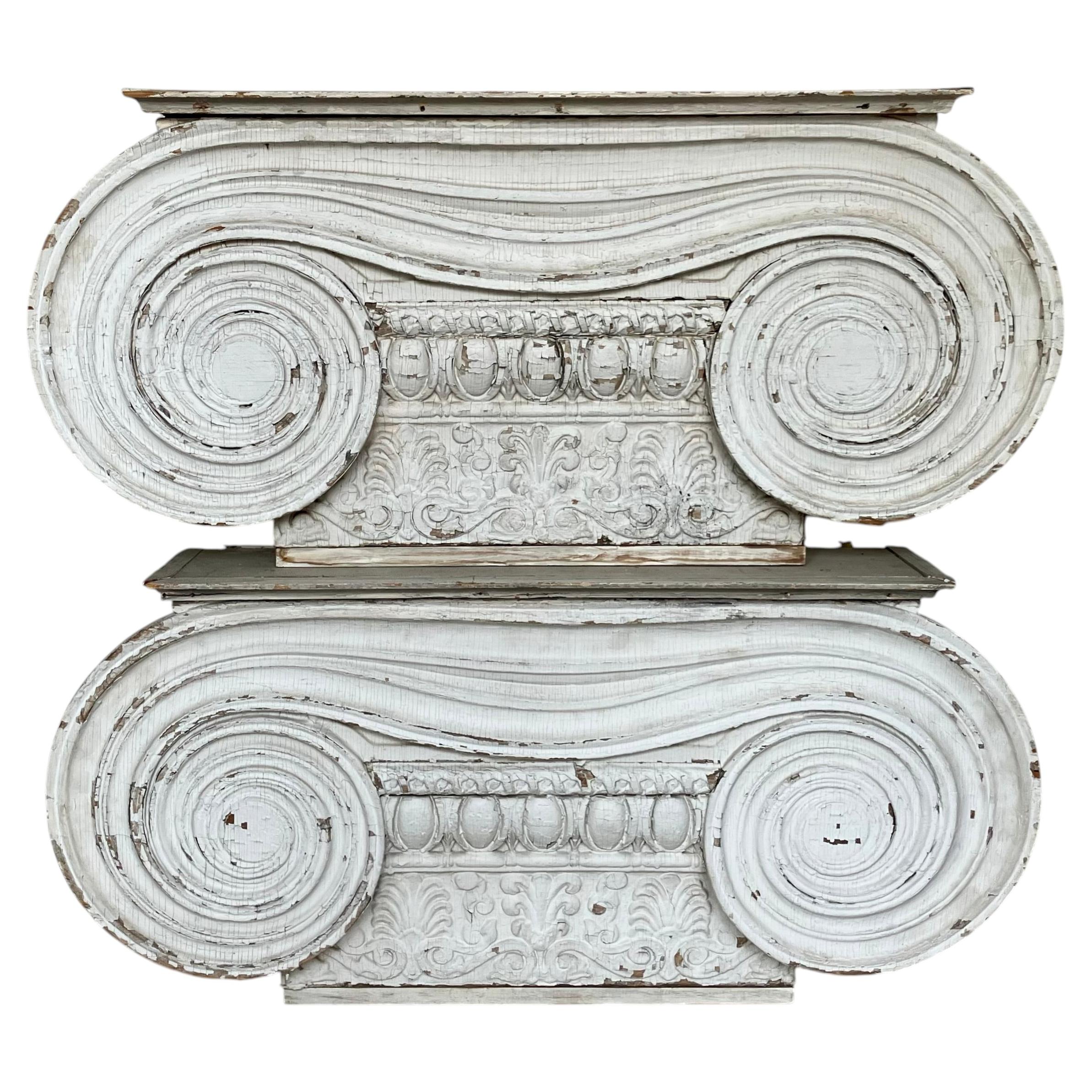 Pair of Large Ionic Painted Wood Capitals