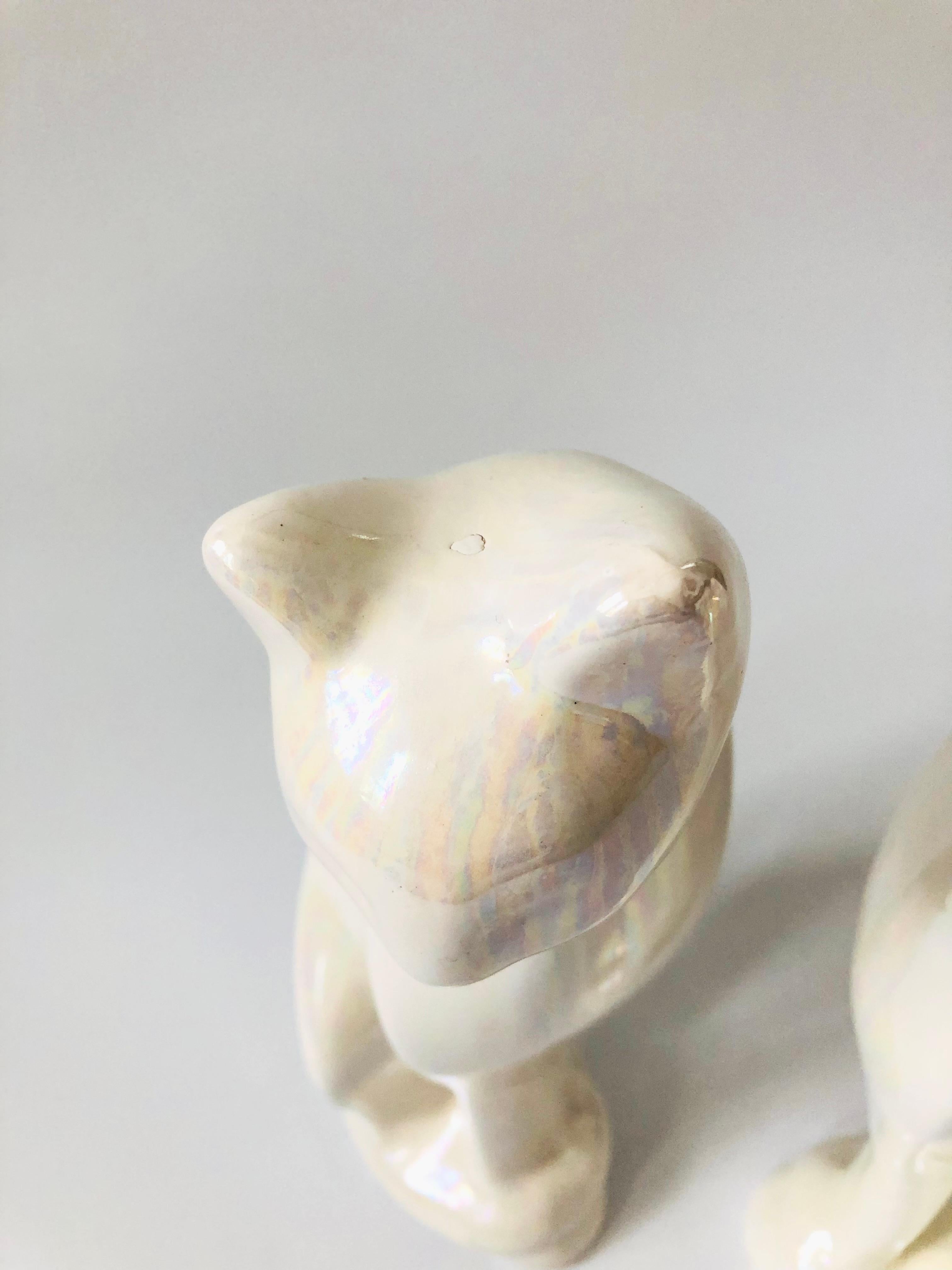 Pair of Large Iridescent Ceramic Cats In Good Condition In Vallejo, CA