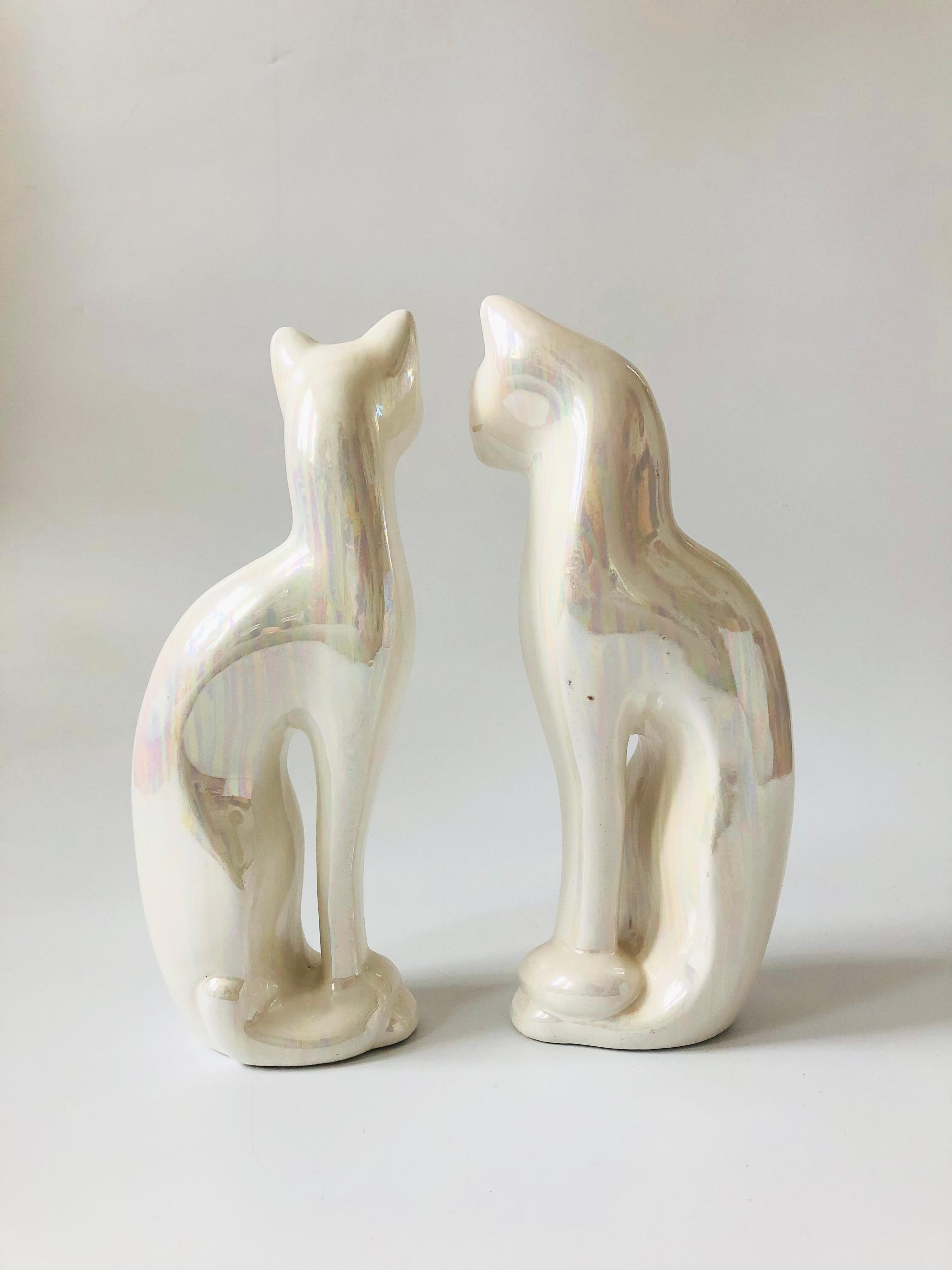 20th Century Pair of Large Iridescent Ceramic Cats