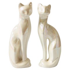 Pair of Large Iridescent Ceramic Cats