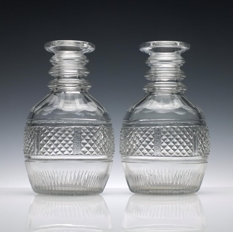 Pair of Large Irish 19th Century Cut Glass Wine Carafes, circa 1810 at