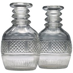 Antique Pair of Large Irish 19th Century Cut Glass Wine Carafes, circa 1810