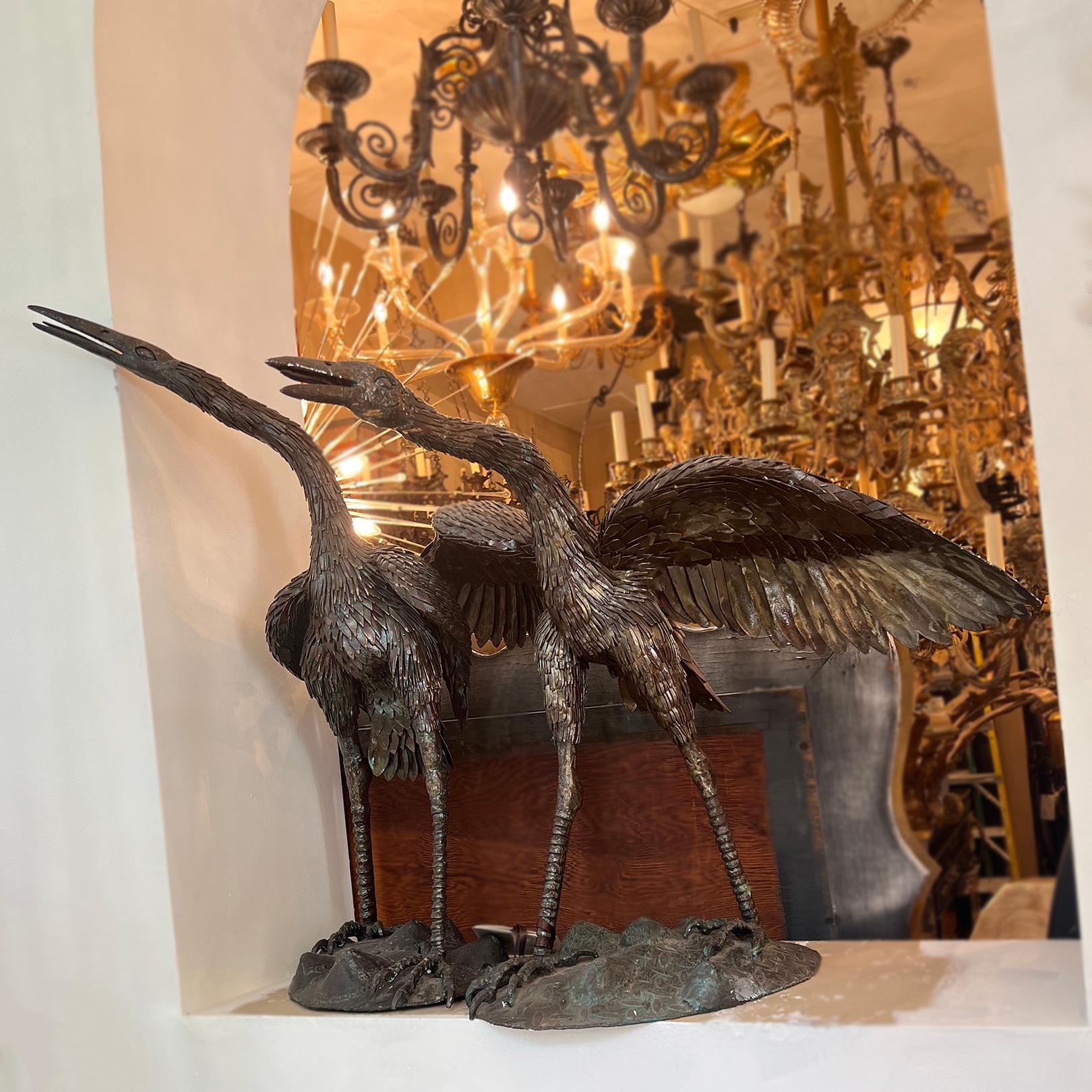 Pair of Large Iron Cranes Sculptures For Sale 2