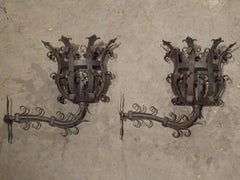 Pair of Large Iron Fleur De Lys Chateau Sconces from France, 1950s
