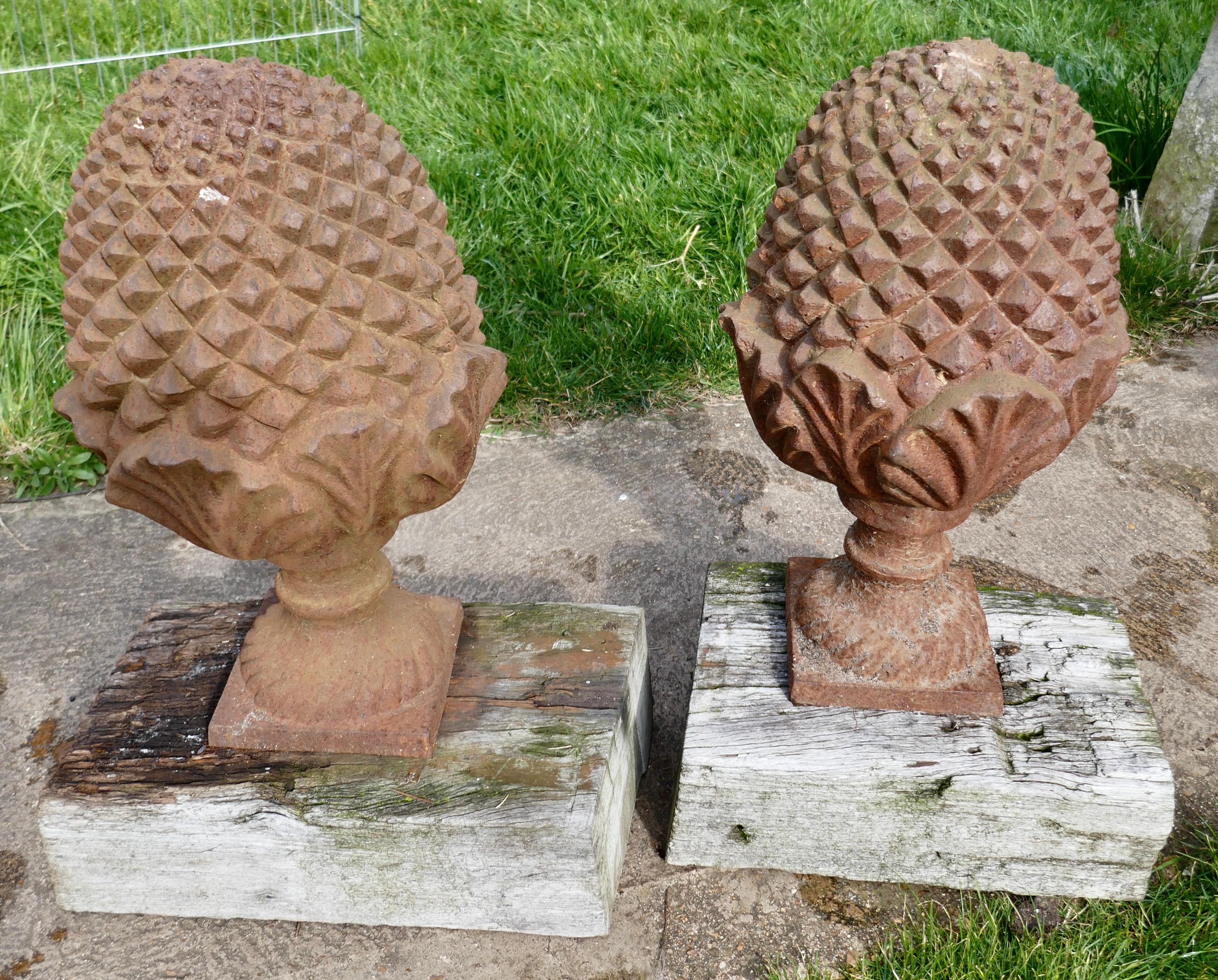 Pair of Large Iron Gate Post Finials in the Shape of Pine Cone    In Good Condition For Sale In Chillerton, Isle of Wight