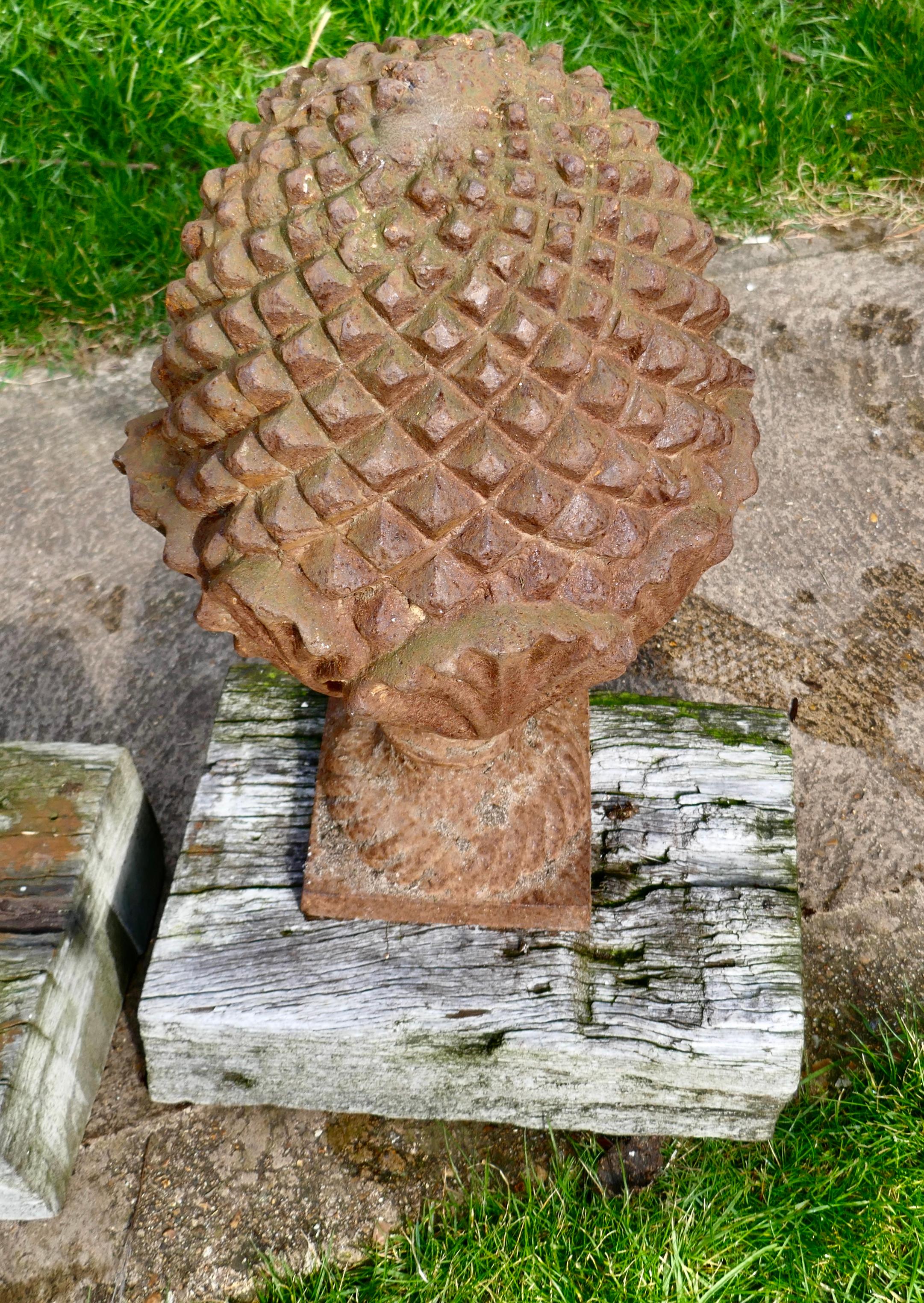 Mid-20th Century Pair of Large Iron Gate Post Finials in the Shape of Pine Cone    For Sale