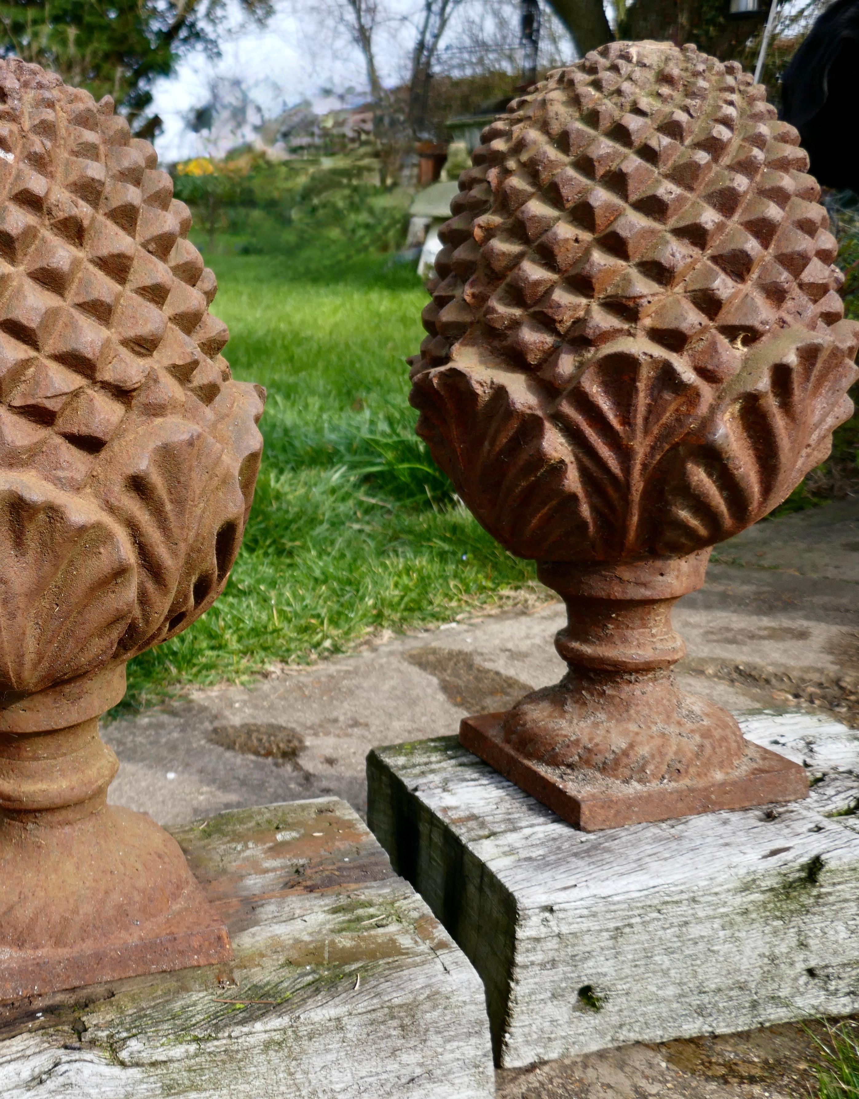 Pair of Large Iron Gate Post Finials in the Shape of Pine Cone    For Sale 1