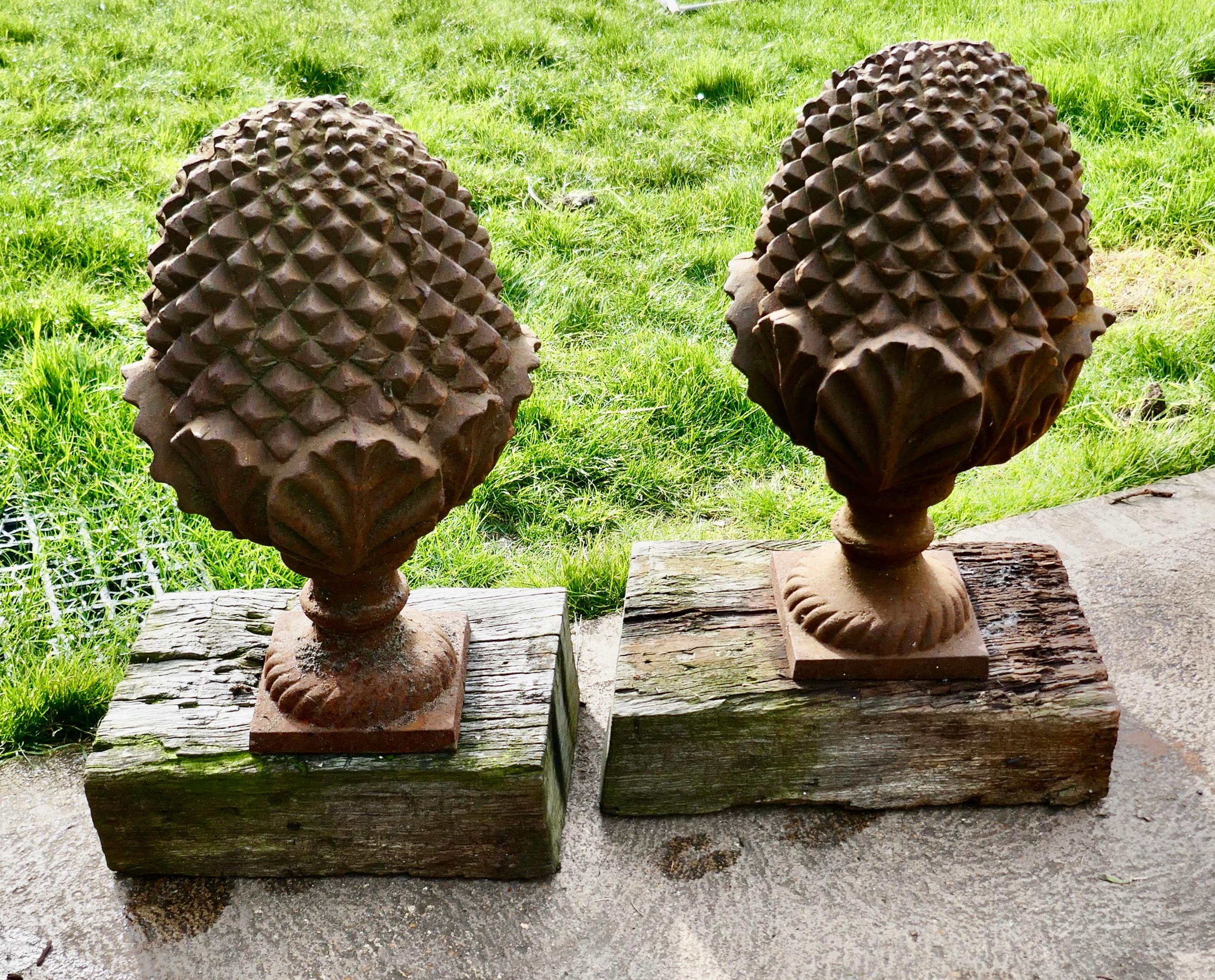 Pair of Large Iron Gate Post Finials in the Shape of Pine Cone    For Sale 2
