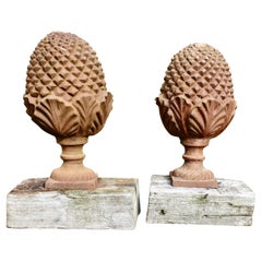 Pair of Large Iron Gate Post Finials in the Shape of Pine Cone